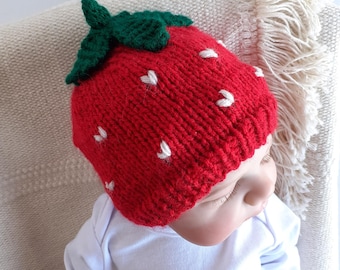 Gebreide pasgeboren muts aardbei- Aardbei babyshowercadeaus- Gehaakte ziekenhuisfruitbeanie pasgeborene