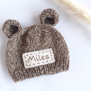 Personalised newborn baby bear hat booties set Handmade teddy bear baby shower gift Custom name bear gift gender neutral colors beanie socks image 5