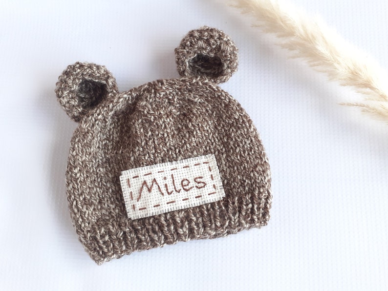 Personalised newborn baby bear hat booties set Handmade teddy bear baby shower gift Custom name bear gift gender neutral colors beanie socks image 5