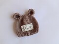Personalized newborn bear hat with ears-handmade custom baby gift boy girl-newborn bear photo prop-monogram knit baby bear cap with name product logo