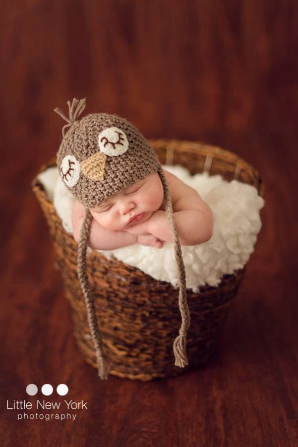 Newborn baby knit hat Birdie owl beanie Newborn baby photo prop Forestcore woodland baby shower gift
