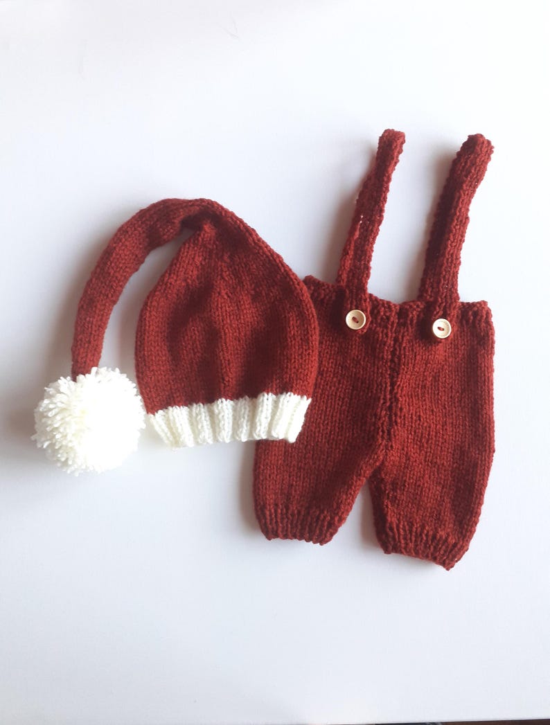 Baby newborn Santa knit outfit Personalized option Baby's first Christmas pom Santa photo prop Handmade Christmas baby shower gift unisex image 9