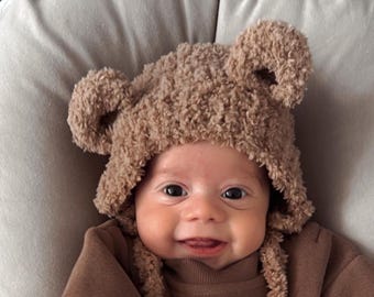 Neugeborenen Bärenmütze gestrickt, Babys erste Wintermütze, neues Baby Geschenk, weich