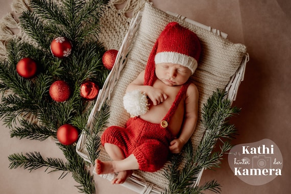 Nikolaus Baby Kostüm - Gestrickte Weihnachtsfoto Requisite Für Neugeborene