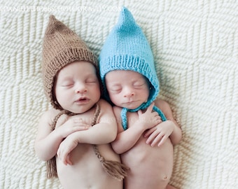 Simple newborn pixie bonnet, Knit baby pointy gnome hat, Cottagecore New baby gift