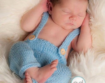 Newborn knit suspender pants-baby boy blue photo outfit-newborn gender neutral photo prop-baby announcement outfit-handmade baby shower gift