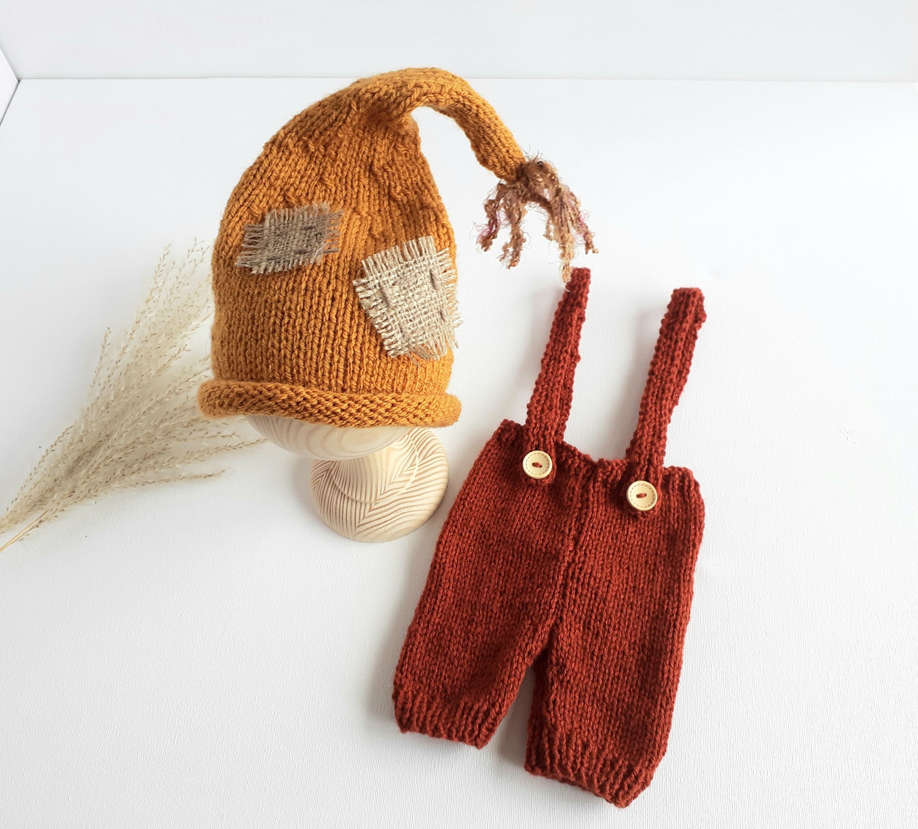 Newborn Scarecrow Costume: Knit Baby Halloween Outfit, New Beon Boy Girl Spooky Photo Prop
