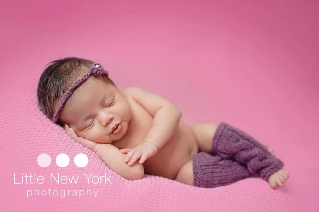 Newborn Baby Girl Knit Leg Warmers Set With a Tieback Headbandnewborn Girl Photo Prop Handmade
