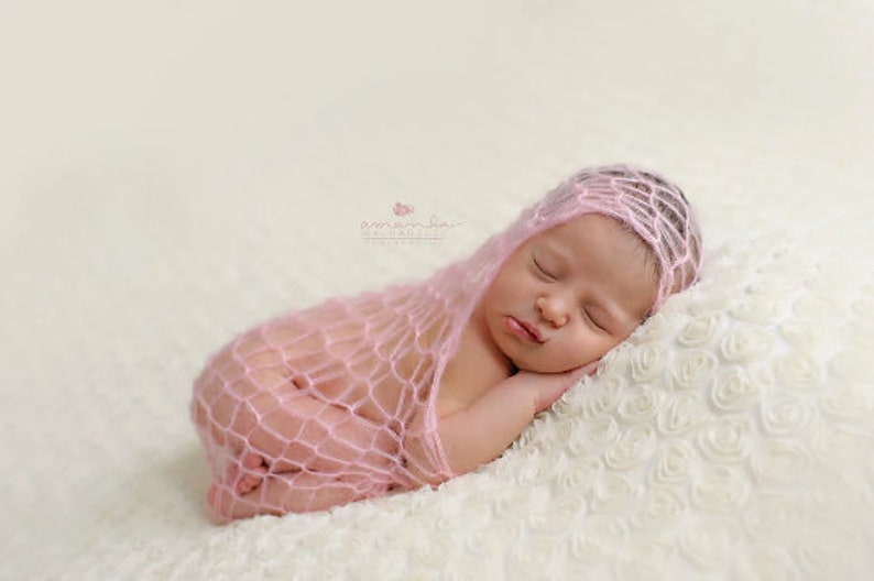 Newborn photo prop, newborn mohair wrap, newborn boy girl baby rectangular stretchy wrap cocoon,lace net like newborn wrap, 10 colors image 10