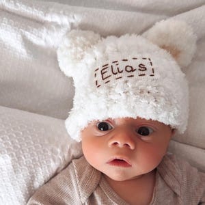 Newborn baby bear hat Custom name personalized new baby gift idea Teddy bear baby beanie with ears Cute teddy bear baby shower gift handmade