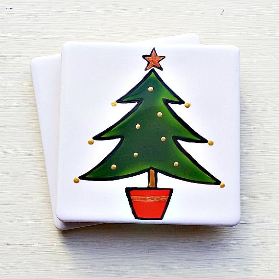 Christmas Tree Coaster Ceramic Coaster Xmas Coaster Secret Etsy