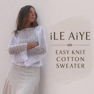 Easy summer cotton sweater knitting pattern beginner knit top tutorial knit summer pattern for women bottom up cropped pullover PDF ENGLISH