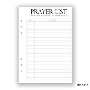 May include: A printable prayer list with the text "PRAYER LIST" at the top and the scripture "PERSEVERE IN PRAYER, BEING WATCHFUL IN IT WITH THANKSGIVING (COL 4:2)" below. The list has columns for "DATE" and "INTENTION".