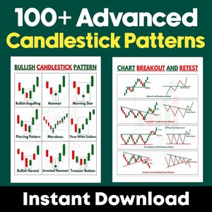 Mais de 100 padrões avançados de velas, análise técnica, planilha de dicas de negociação com gráficos digitais, gráficos para impressão de ações, Forex, criptomoedas e muito mais!