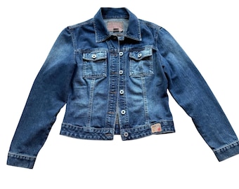 Guess Jean Jacket 90s Denim Jacket Blue Biker Trucker Crop Coat