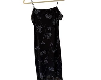 Byer vintage des années 90 aussi ! Robe nuisette noire florale Whimsigoth Fairy grunge taille L