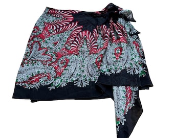 Mini-jupe portefeuille 100 % soie S à fleurs bohèmes nouées Anna Sui à la taille