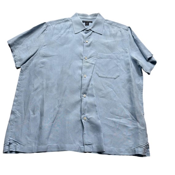 Banana Republic, Vintage Banana Republic Size L Blue Linen Button Down Short Sleeve Shirt Top