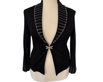 Vintage Todd & Olivia Size 14 Black Wool Old Money Rhinestone Embellished Blazer