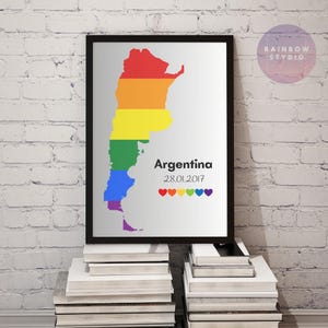 Carte LGBT Argentine fierté art mural arc-en-ciel impression numérique amour gagne couple de même sexe cadeau égalité diversité décor célébrer amour identité