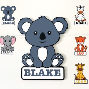 Personalised Safari Animals Name Door sign | Custom Jungle Nursery Decor| Baby Shower gift Kids Room | Wall/Door Hanging Plaque Kids Bedroom