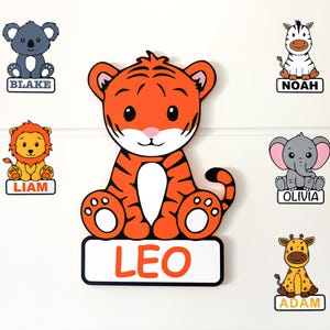 Personalised Safari Animals Name Door sign | Custom Jungle Nursery Decor| Baby Shower gift Kids Room | Wall/Door Hanging Plaque Kids Bedroom