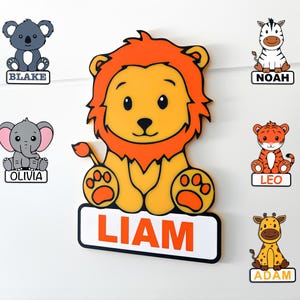Personalised Safari Animals Name Door sign | Custom Jungle Nursery Decor| Baby Shower gift Kids Room | Wall/Door Hanging Plaque Kids Bedroom