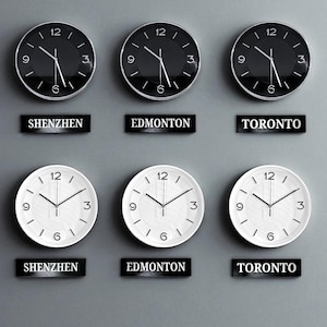 Clock Included World Name Cities Signs | Multiple Colors Modern Custom Time Zone wall decor | Valentine&#39;s day gift office kitchen wall decor