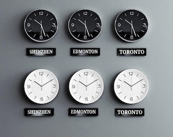 Orologio incluso, insegne con nomi di città del mondo / Decorazioni da parete con fuso orario personalizzate in più colori / Decorazioni da parete per ufficio e cucina, regalo di San Valentino
