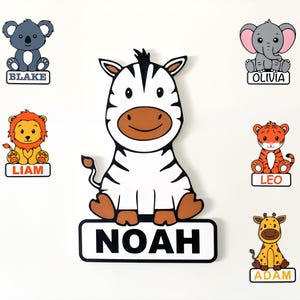 Personalised Safari Animals Name Door sign | Custom Jungle Nursery Decor| Baby Shower gift Kids Room | Wall/Door Hanging Plaque Kids Bedroom