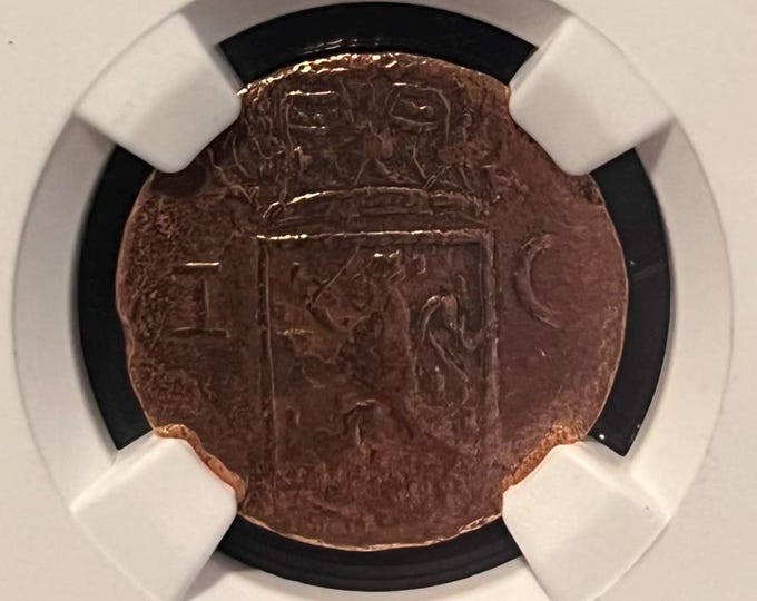 1833 to 1839 Netherlands East Indies Cent, Sumatra Island • Dutch Colonial Copper Coin • Krakatoa Volcano Hoard Label • Graded NGC Genuine