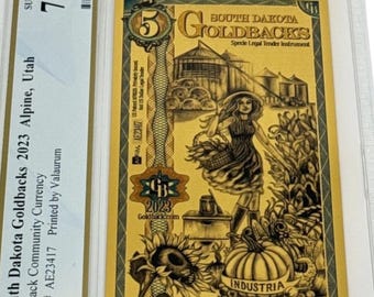2023 South Dakota Alpha Series 5 GOLDBACKS, First Day of Issue Label • 1/200oz Fine Gold Note • 24K Fractional Gold • PCGS Grade 70 PPQ