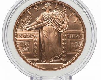 Standing Liberty Copper Round in Air-Tite Capsule with Display Stand • 1 oz Pure Copper (.999 Fine)