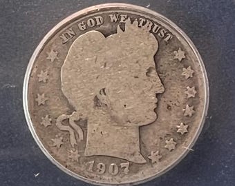 1907 P Silver Barber Quarter • 90% Fine Silver Type Coin • Philadelphia Mint • Graded ICG AG3 (About Good 3) Genuine