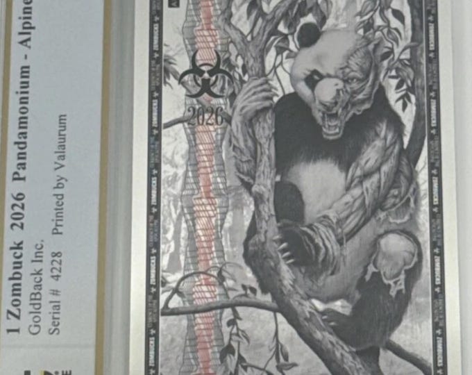 2026 Zombucks Pandamonium • Zombie China Panda Bear • 1/1000 oz Fine Silver Note (99.9% Pure) • Graded Supreme Gem Uncirculated, PCGS 70 PPQ