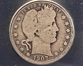 1907 P Silver Barber Quarter • 90% Fine Silver Type Coin • Philadelphia Mint • Graded ICG G6 (Good 6) Genuine
