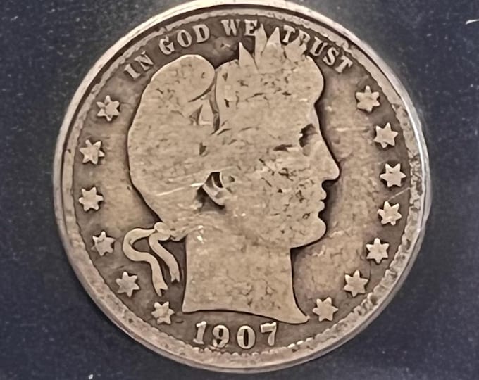 1907 P Silver Barber Quarter • 90% Fine Silver Type Coin • Philadelphia Mint • Graded ICG G6 (Good 6) Genuine
