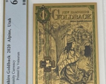 2020 New Hampshire Alpha Series, 1 GOLDBACK • 1st Year of Issue • 1/1000oz Fine Gold • 99.9% Pure Fractional Gold Note • Graded PCGS 69 PPQ