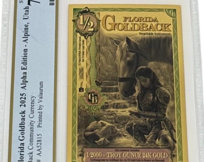 2025 Florida Alpha Series 1/2 GOLDBACK • 1st Year of Issue • 1/2000oz Fine Gold • 99.9% Pure Fractional Gold Currency • Graded PCGS 70 PPQ