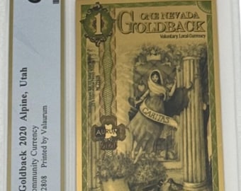 2020 Nevada Pre-Alpha 1 GOLDBACK • First Year of Issue • 1/1000 oz Fine Gold • Fractional Gold Currency Note • Graded PCGS 69 PPQ