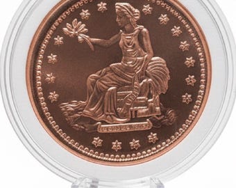 Trade Dollar Copper Round in Air-Tite Capsule with Display Stand • 1 oz Pure Copper (.999 Fine)