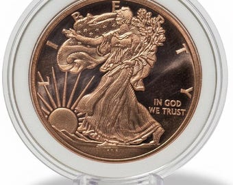 Walking Liberty Copper Round in Air-Tite Capsule with Display Stand • 1 oz Pure Copper (.999 Fine)