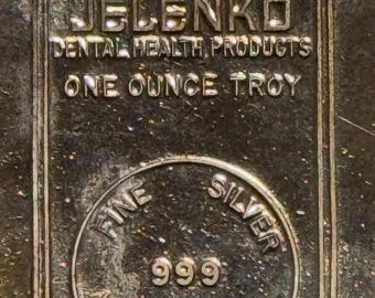 Jelenko Dental Health Products Vintage Silver Art Bar • 1 oz Pure Silver (.999 Fine)