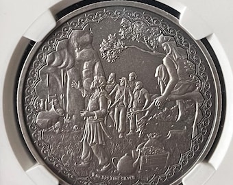 Legendary Tales Series, Ali Baba Arabian Nights • 1 oz Fine Silver World Coin • We Believe in You 7K Label • 2019 Niue • NGC MS69 Antiqued