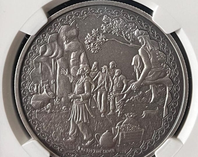 Legendary Tales Series, Ali Baba Arabian Nights • 1 oz Fine Silver World Coin • We Believe in You 7K Label • 2019 Niue • NGC MS69 Antiqued
