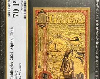 2024 New Hampshire 10 GOLDBACKS • 1/100oz Fine Gold • 99.9% Pure Fractional Gold Currency Note • Graded Supreme Gem Uncirculated PCGS 70 PPQ