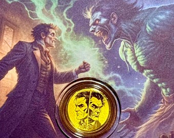 Dr Jekyl & Mr Hyde PURE GOLD in Assay Card • 1/1000oz Pure Gold (.999 Fine, 24k) • Limited Mintage 0992/9999