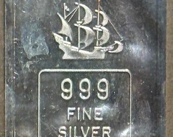 1980 JM Johnson Matthey Spanish Galleon Silver Bar • 5 Grams Pure Silver (.999 Fine) • Low Serial Number, Mint Sealed