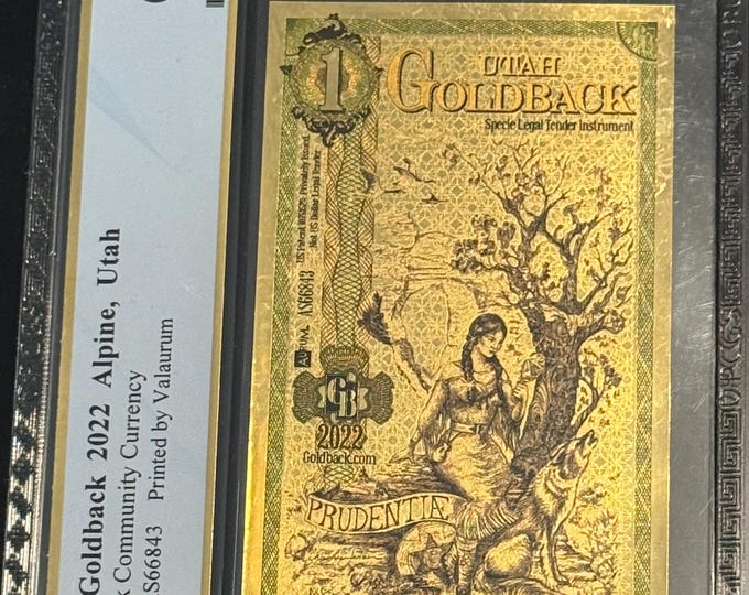 2022 Utah 1 GOLDBACK • 1/1000 oz Fine Gold • 99.9% Pure Fractional Gold Currency Note • Graded Supurb Gem Uncirculated, PCGS Banknote 69 PPQ
