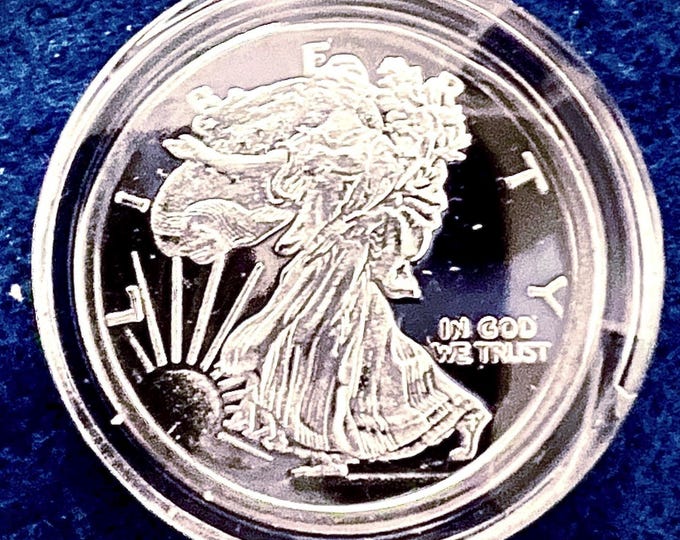 SET OF 2 Miniature (15mm) Walking Liberty Silver Eagle Tribute Coin in Protective Capsule • 1 Gram Fractional Fine Silver Round (99.9% Pure)